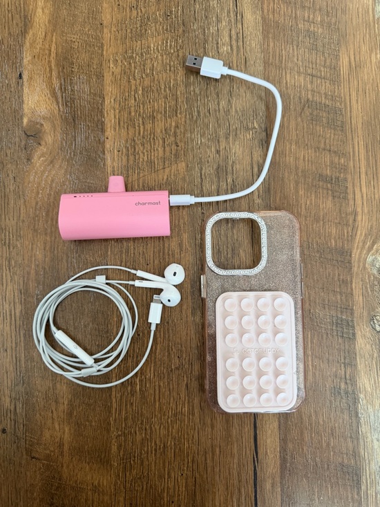 Other - NWOT* iPhone 14 Pro Set- Pink Power Bank, Headphones, Phone Case W/Octobuddy